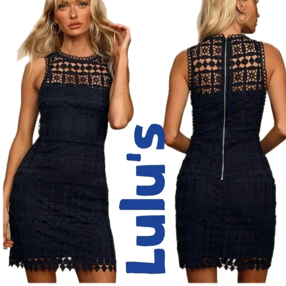 Lulus Dresses & Skirts - Lulu's Womens Pay Tribute Navy Blue Crochet Dress Sz M Sleeveless  Cocktail Club